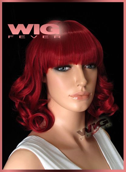 Medium 13 in. Dark Red Curly Hair Wig 1447  