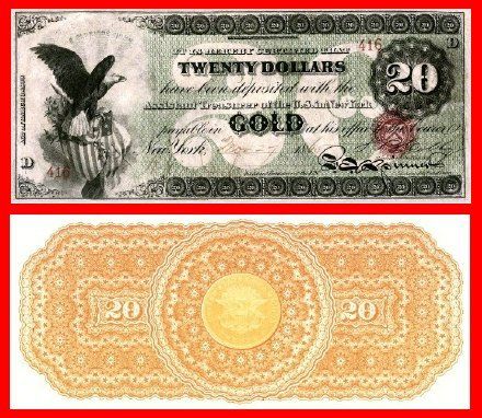Replica $20 1863 Gold US Paper Money Currency Copy  