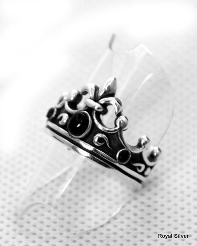 Unique ROCKER ONYX 100% 925 Sterling Silver CROWN Ring US Size 7 