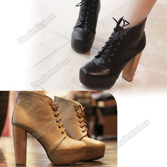   Platform Round Toe Lace Up High Heels Shoes Ankle Boots Booties  