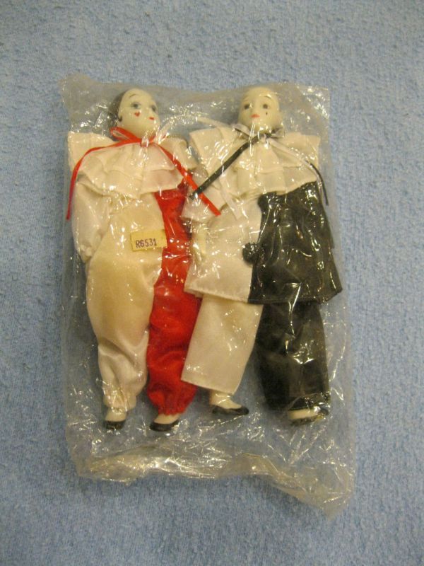 Pair of porcelain bisque clown dolls figurine cute  