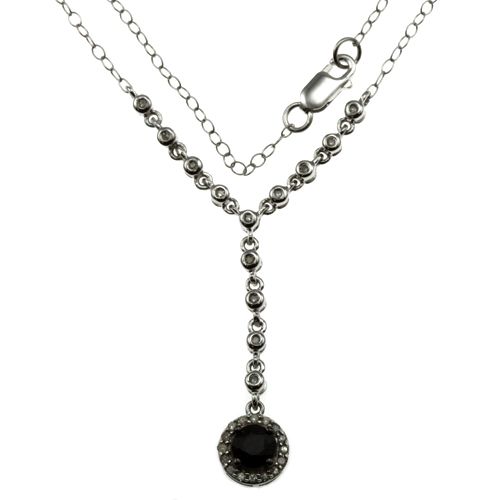Sterling silver round black and white diamonds necklace  