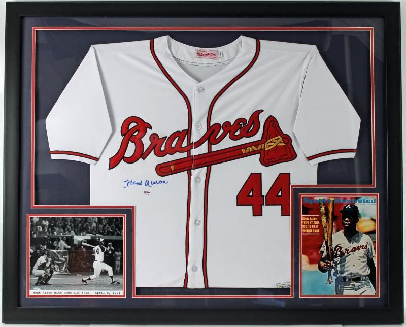 BRAVES HANK AARON AUTHENTIC SIGNED JERSEY FRAMED DISPLAY PSA/DNA 