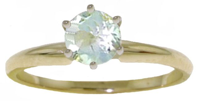 14K SOLID GOLD SOLITAIRE RING W/ NATURAL ROUND AQUAMARINE  
