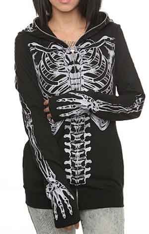 Skeleton Mask Bones Glow In The Dark Halloween Black Full Zip Hoodie 