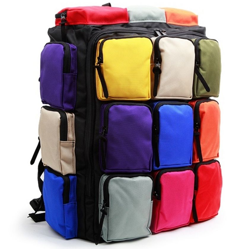   Womens Multi Pocket Travel Backpack Book bag MP9927US Black Rainbow