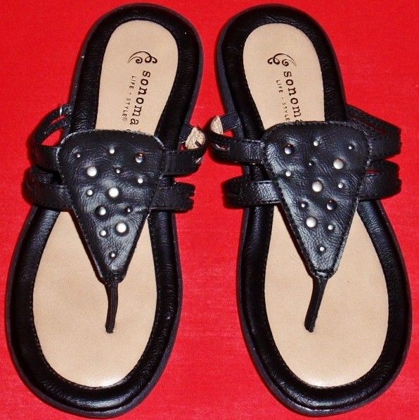   SONOMA ABRIL Black Thongs Flops Casual Dress Flats Sandals Shoe  