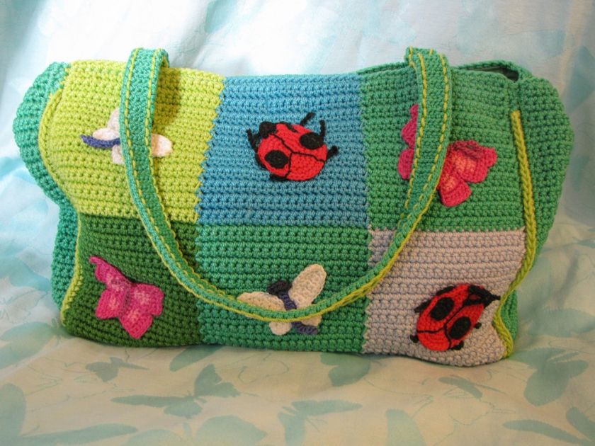 NWOTs Sak Crochet Butterfly Ladybug Shoulder Tote Purse Large Handbag 